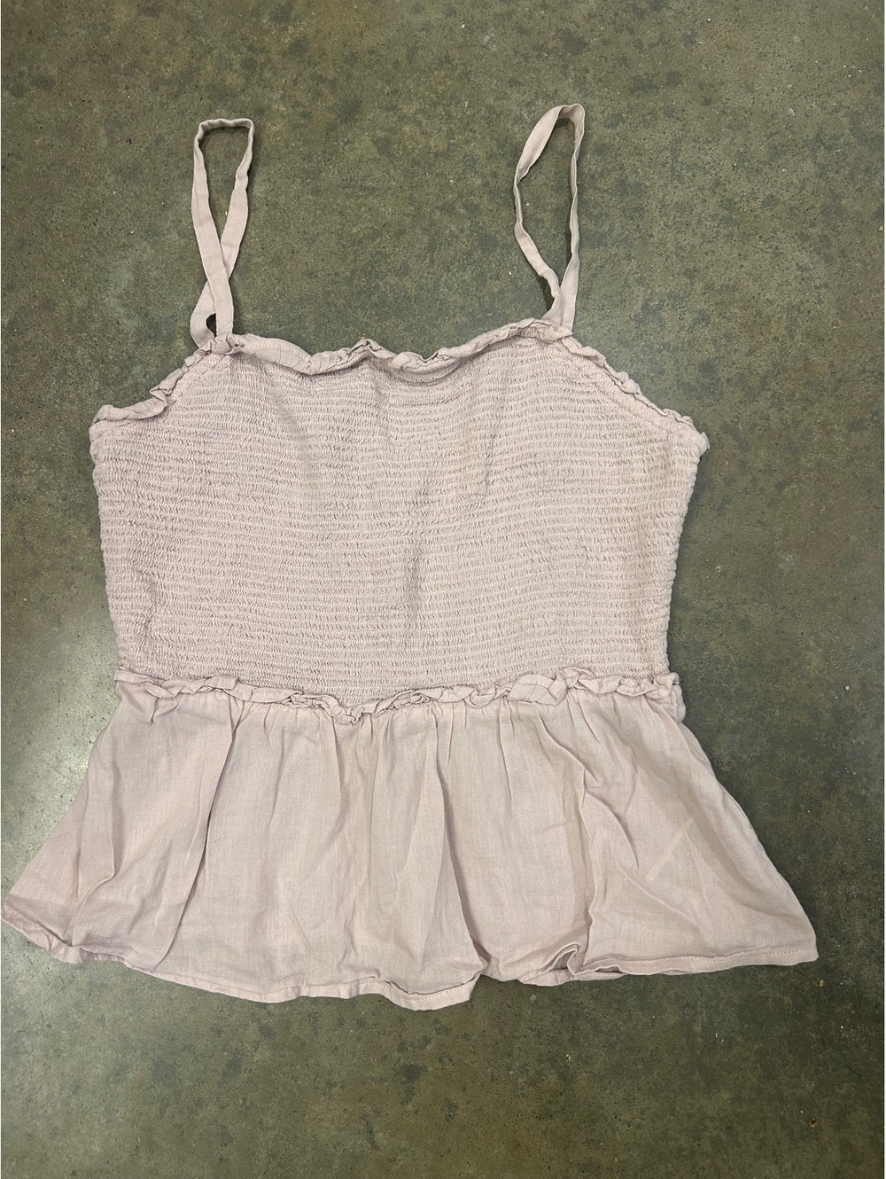 Light pink smocked peplum cami top
